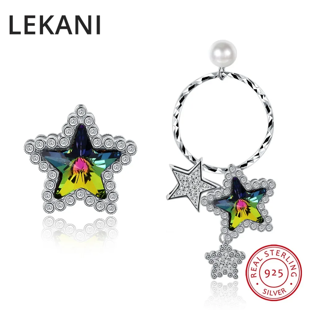 

LEKANI Trendy Asymmetric Star Drop Earrings For Women Fine Jewelry Crystals From SWAROVSKI Real 925 Silver Hanging Piercing 2018