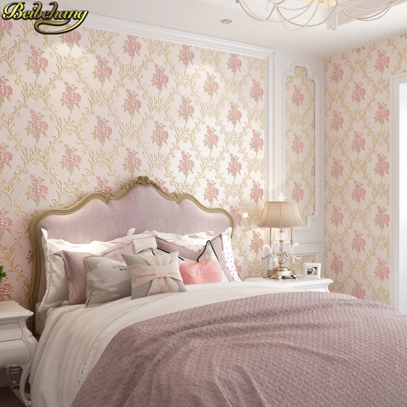 

beibehang European embossed garden wallpaper 3D wallpapers for living room pink blue beige floral wall paper decoration home