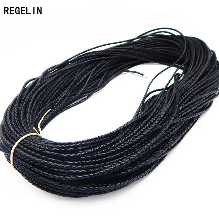 Regelin 5 Meter Zwart Gevlochten Pu Lederen Armband Bevindingen 3/4/5/6 Mm Ronde Lederen Koord string Rope Diy Ketting Armband Maken