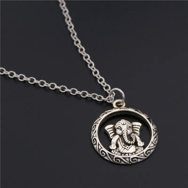 1pc Ganesha Buddha Elephant Pendants Round Cross Chain Short Long Mens Womens Silver Color Necklace Jewelry Gift E249