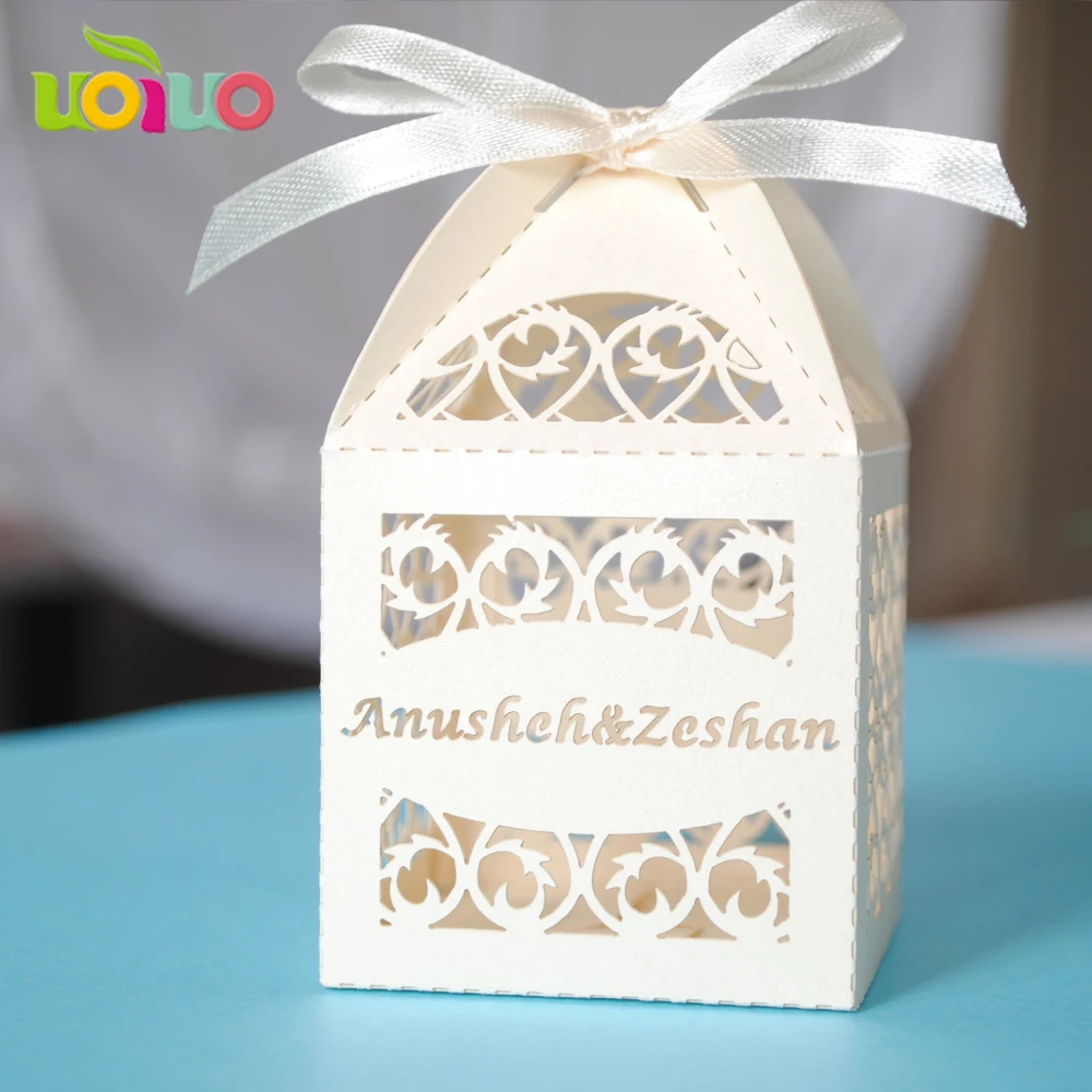 Wedding Candy Boxes Favor Ribbon Gifts Candy Boxes with customized tag Casamento Wedding Party Decor Free Shipping