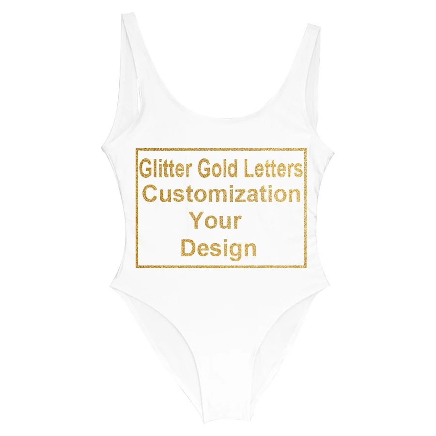 Women Beachwear Print Your OWN Design Brand Logo/Picture Glitter Gold Letter Custom One Piece Swimsuits Bathing Suit Bikini