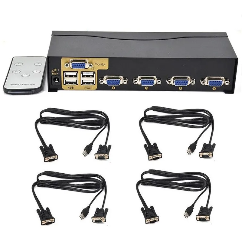 4 منفذ USB Kvm التبديل VGA الفاصل Schalter محول دراكر Verbinden Tastatur موس 4 الكمبيوتر Verwenden 1 مراقب مع كابل