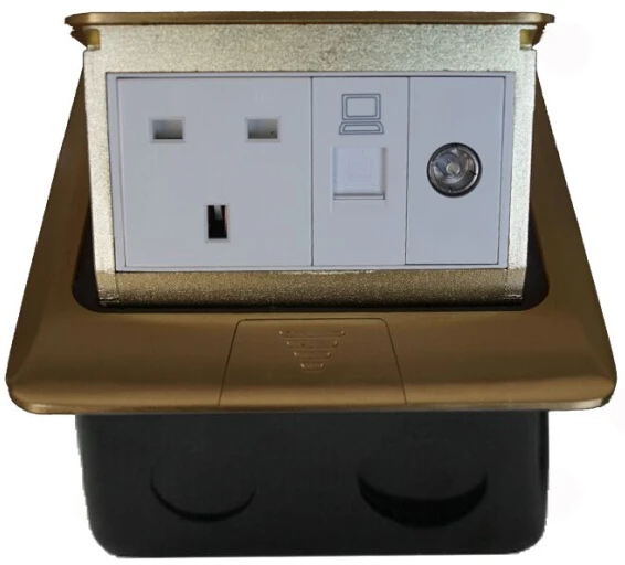 

Golden Copper Dual UK ground socket for SA UK Singapore ect hotel home office building floor socket