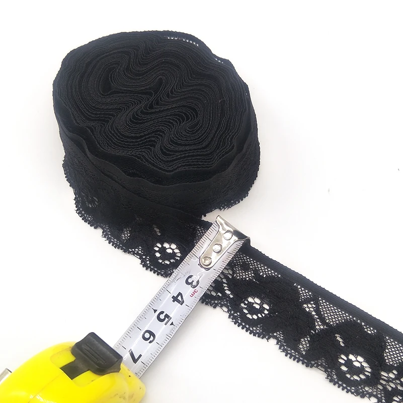 New High Quality 10Yards Elastic Force Lace Fabric Ribbon Lace Trim Ribbon Diy Craft Fabric 35MM Width African Fabrics Ribbon