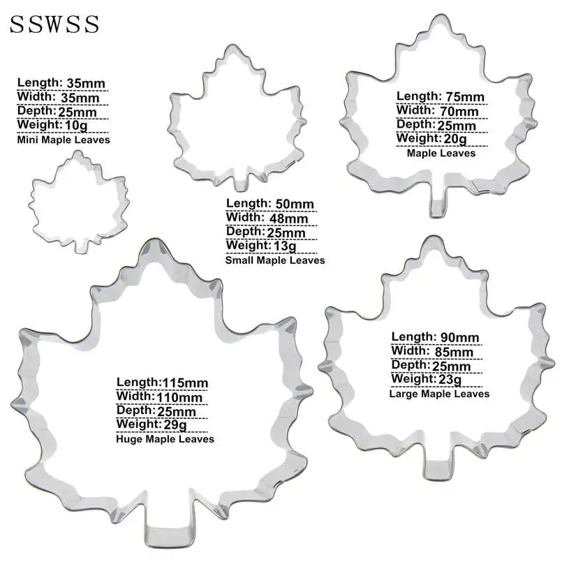 Five Pieces Of Maple Leaf Cookie Cutters Baking Molds,Autumn Leaves Cake Decorating Fondant Tools,Direct Selling