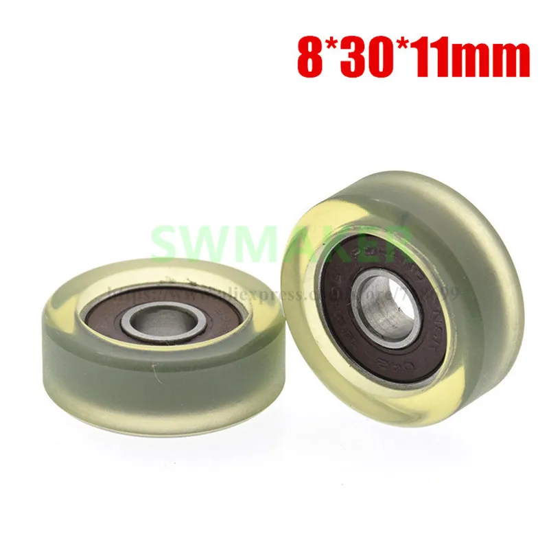 1pcs 8*30*11mm conveyor belt, polyurethane PU, 608 bearing, rubber-coated wheel, bearing pulley, elastic mute wheel