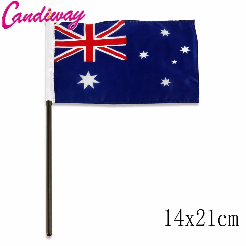 14x21cm 5pcs Australian National Flag hand waving flags with Plastic Flagpoles Activity parade Sports Home Decoration  NC004