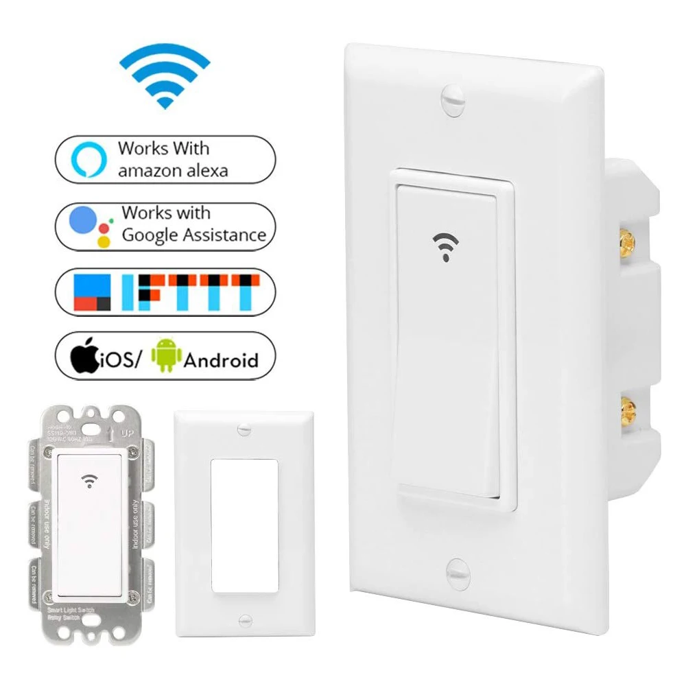 120 Type 1 Gang AC 100-240V Smart WIFI LED Light Switch Wall Panel Mobile APP Remote Control Works for Alexa Google Home IFTTT