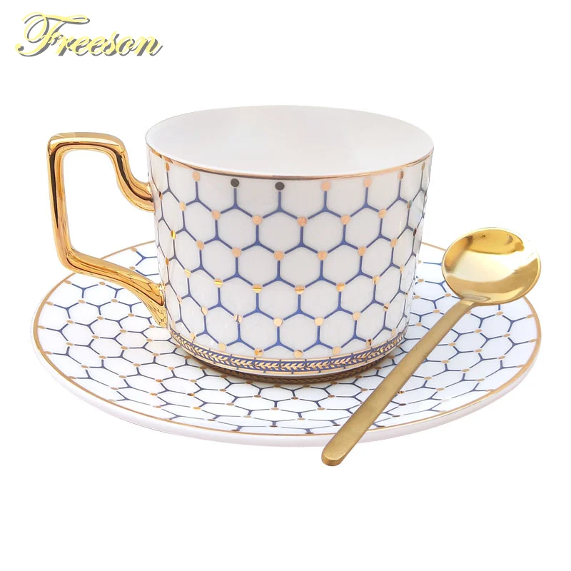 Nordic Bone China Coffee Cup Saucer Spoon Set 200ml British Cafe Porcelain Tea Cup Advanced Ceramic Teacup Drop Shipping