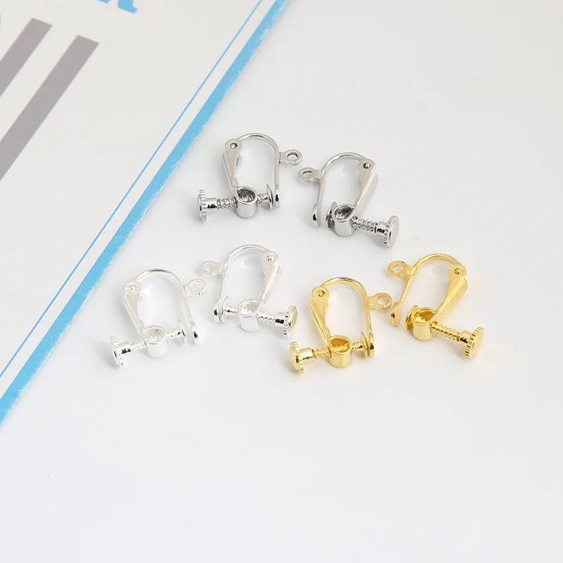 6pcs 15x15mm Screw Ear Clip Earring Settings 8mm Cabochon Base Blank Bezel Fit DIY Ear Jewelry Making