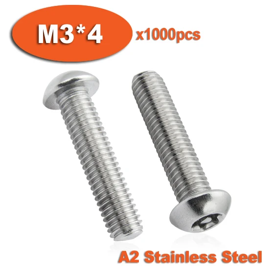 

1000pcs ISO7380 M3 x 4 A2 Stainless Steel Torx Button Head Tamper Proof Security Screw Screws