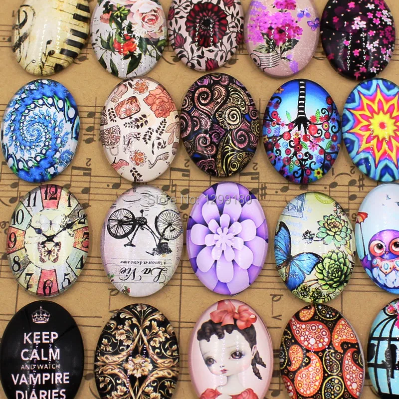 18x25mm  Mixed Style Oval Glass Cabochon Dome Jewelry Finding Cameo Pendant Settings 20pcs/lot (K02114)