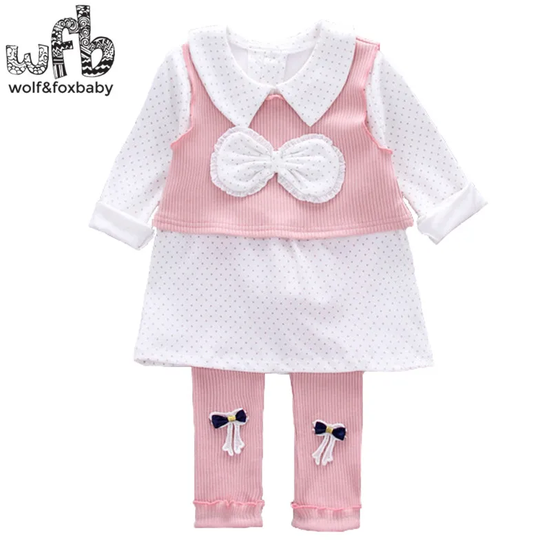 

Retail 1-4 years set long sleeves T-shirt + pants + vest child children spring fall bowknot