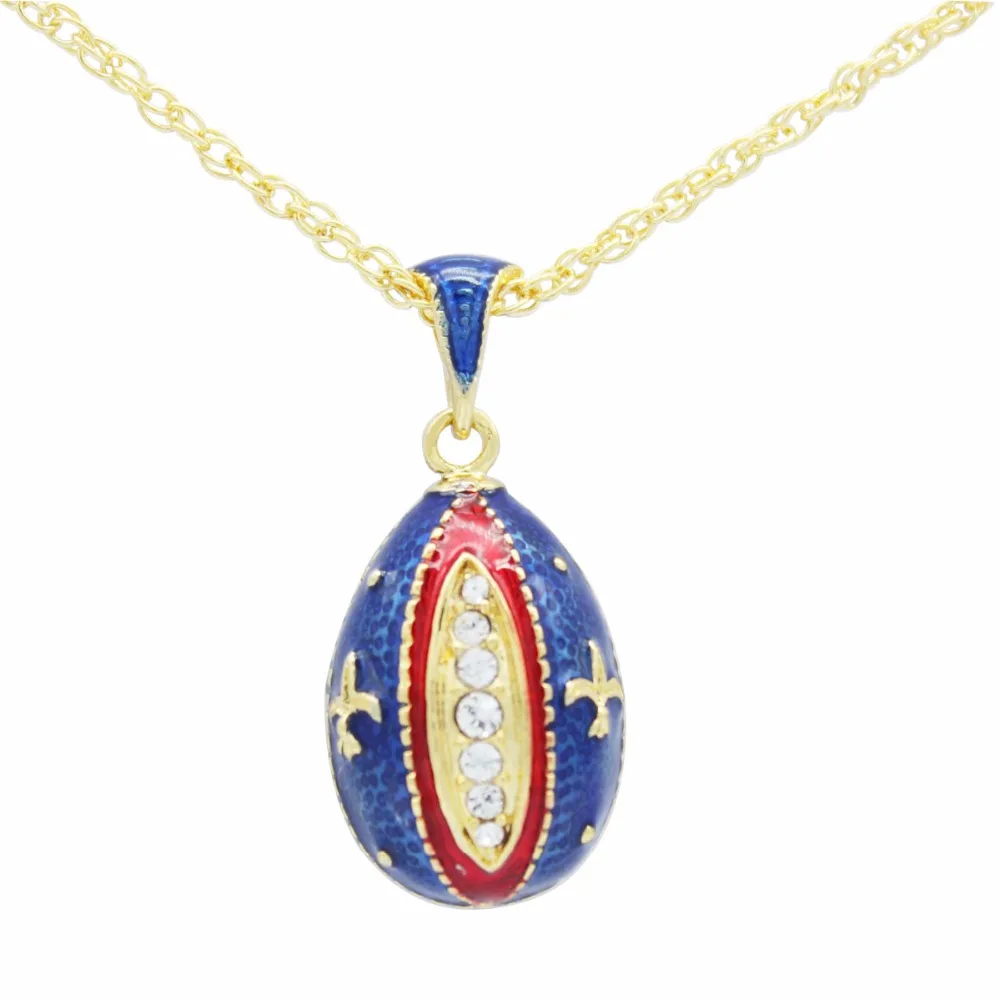 

slide charm New white rhinestone oval blue Russian egg pendant necklace for Valentine's Day gift 45cm chain Free shipping