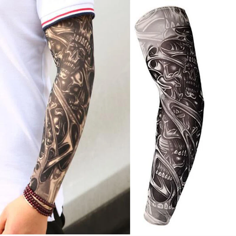 2 Pieces Packing 3D Print Fake Tattoo Sleeves Men Women Summer UV Sun Protection Cool Cycling Sleeves Size S, L