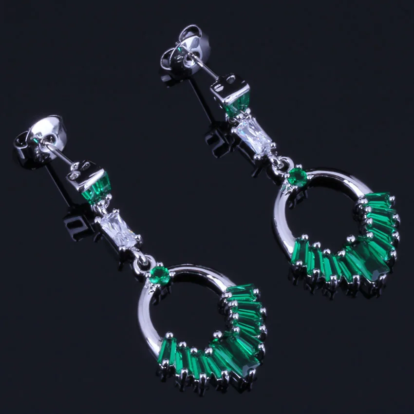 

Sparkling Green Cubic Zirconia White CZ Silver Plated Drop Dangle Earrings V0734