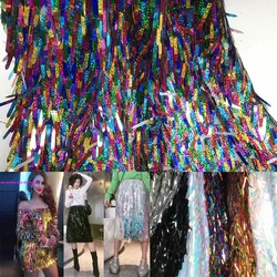 Fashion Net Fabric with Shing Long Sequins Rainbow Sequins Mesh Fabric Sewing Clothing Accessories Sewing Sexy Night club Dress