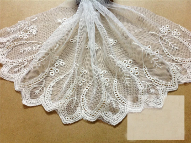 

5 yards/lot width 18cm 7.08" ivory/beige leaf mesh embroidery lace trim ribbon 20014L4K329