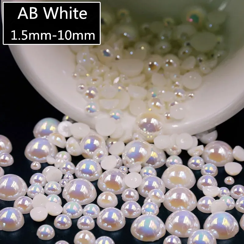 AB biały pół perłowy mieszany rozmiar od 1.5mm do 10mm żywica ABS Flatback półokrągłe imitacje pereł