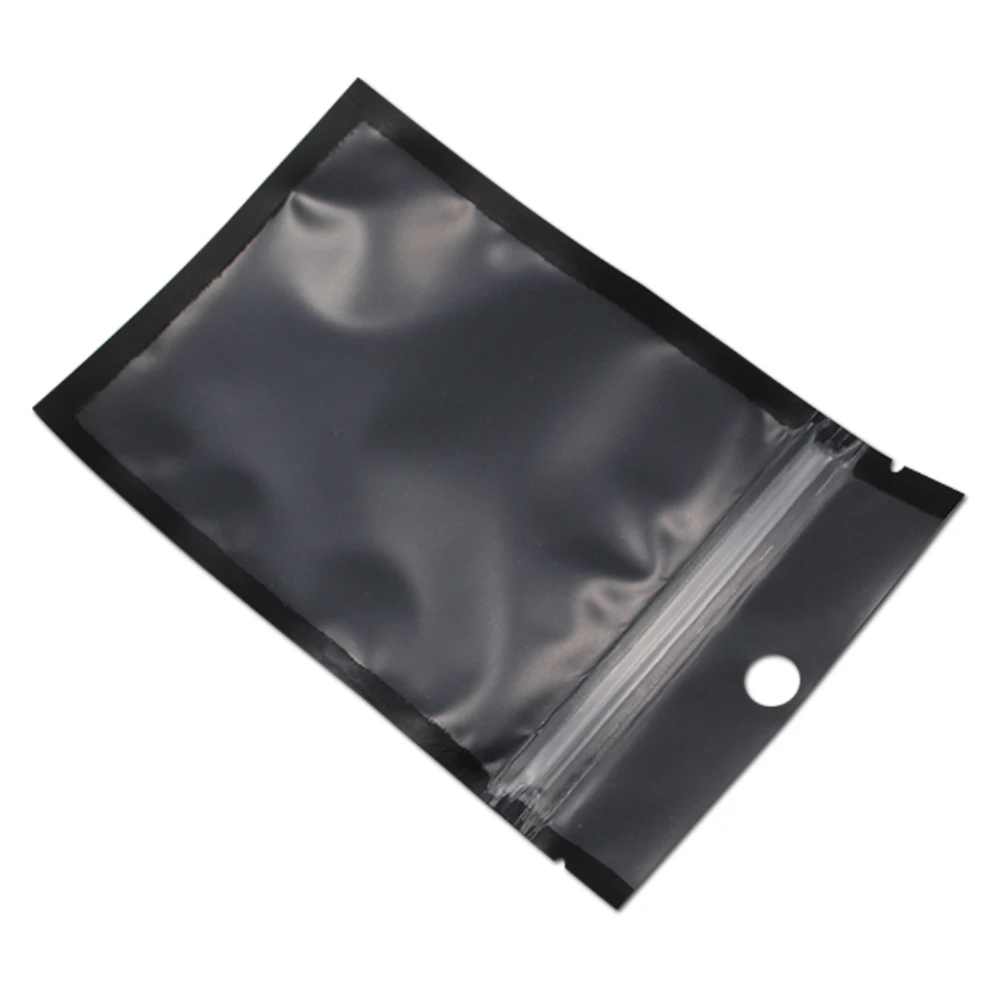 

300Pcs/ Lot 6*8cm Matte Black / Clear Plastic Zipper Storage Packing Pouch With Hang Hole Ziplock Self Seal Packaging Pack Bags