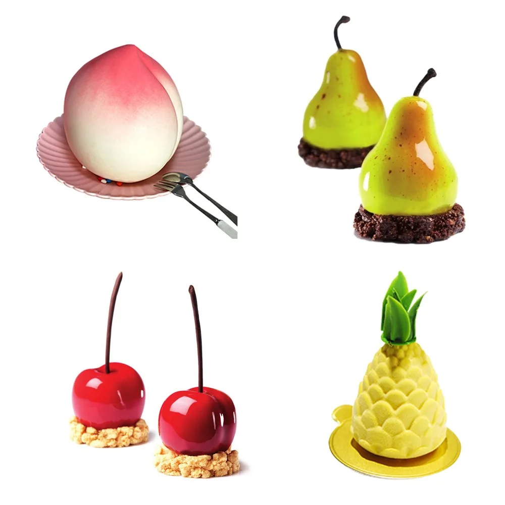 3D di Frutta a Forma di torta Del Silicone Della Muffa di cottura strumento Di Natale Che Decora Muffa Pera apple pino apple peach forma di Non-stick vaschetta di cottura