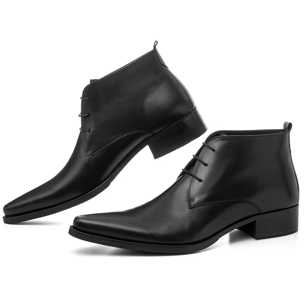 Large Size EUR46 Pointed Toe Dress Shoes Mens Ankle Boots Wedding Shoes Genuine Leather Dress Boots Male Business Shoes