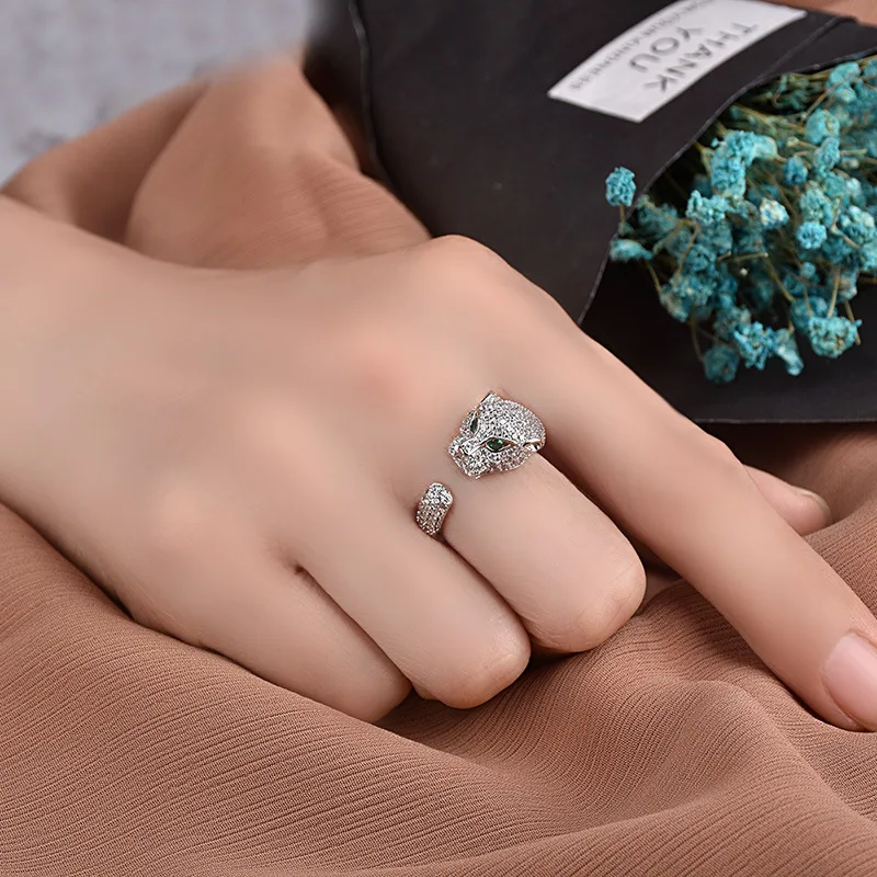 High Quality Leopard Head Open Ring Women or Men Resizable 925 Sterling Silver Brand Fashion Party Jewelry For Women Panther