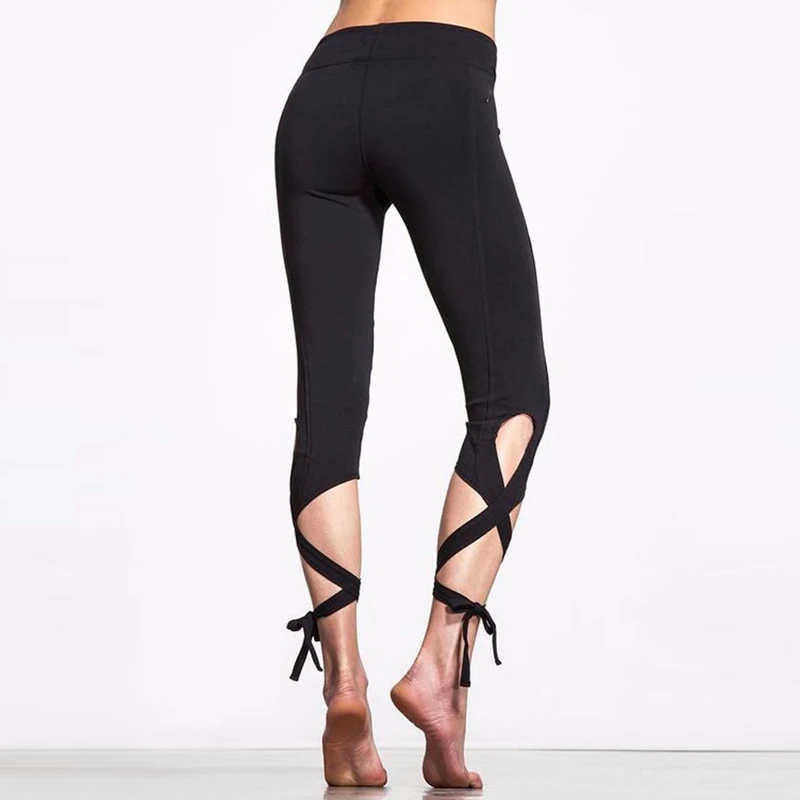 CHU YOGA 2018 New Women Ballerina Yoga Pants Fitness Bandage Elastic Pants Dance Tight Gym Sports Cross Leggings P1615