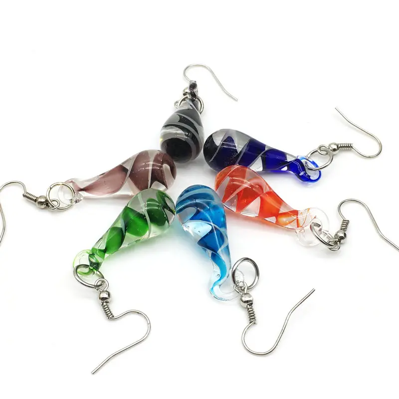 6Pairs Fashion Chinese Style Glass Earrings Party Wedding Colors Stained Glass Earrings E-082