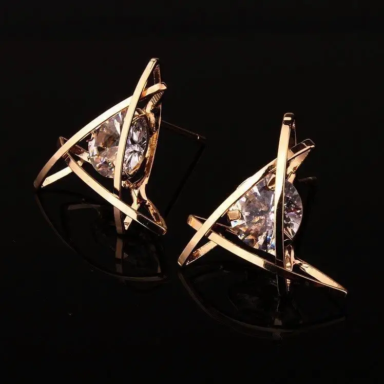 New Fashion Earrings Women Simple Triangle Crystal Rhinestone Ear studs Lady Accessories