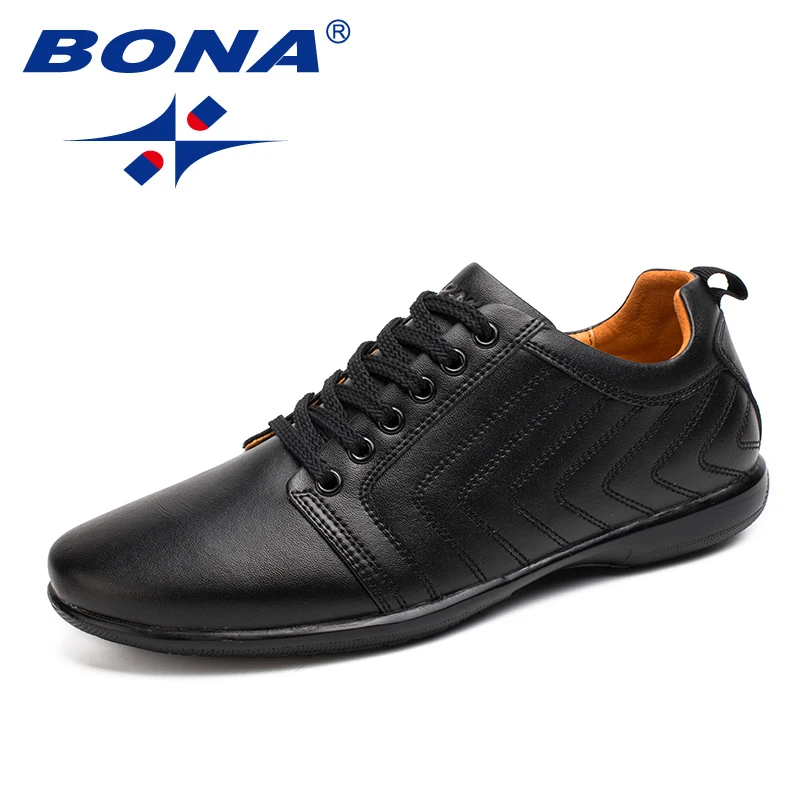 BONA New Classics Style Men Casual Shoes Lace Up Breathable Men Shoes Light Soft Male Flat Shoes Comfortable