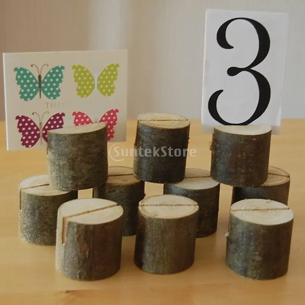 20PCS Mini Wooden Log Place Name Holders Menu Photo Rustic Table Decor Wedding Party Birthday Supplies