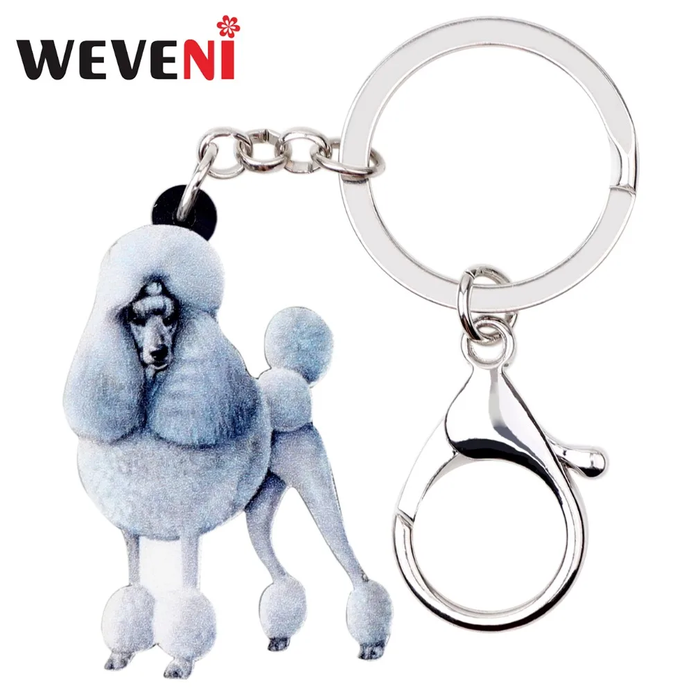 WEVENI Acrylic Original Poodle Dog Key Chains Keychain Bag Novelty Gift For Women Girl Female Holder Car Charms Animal Jewelry