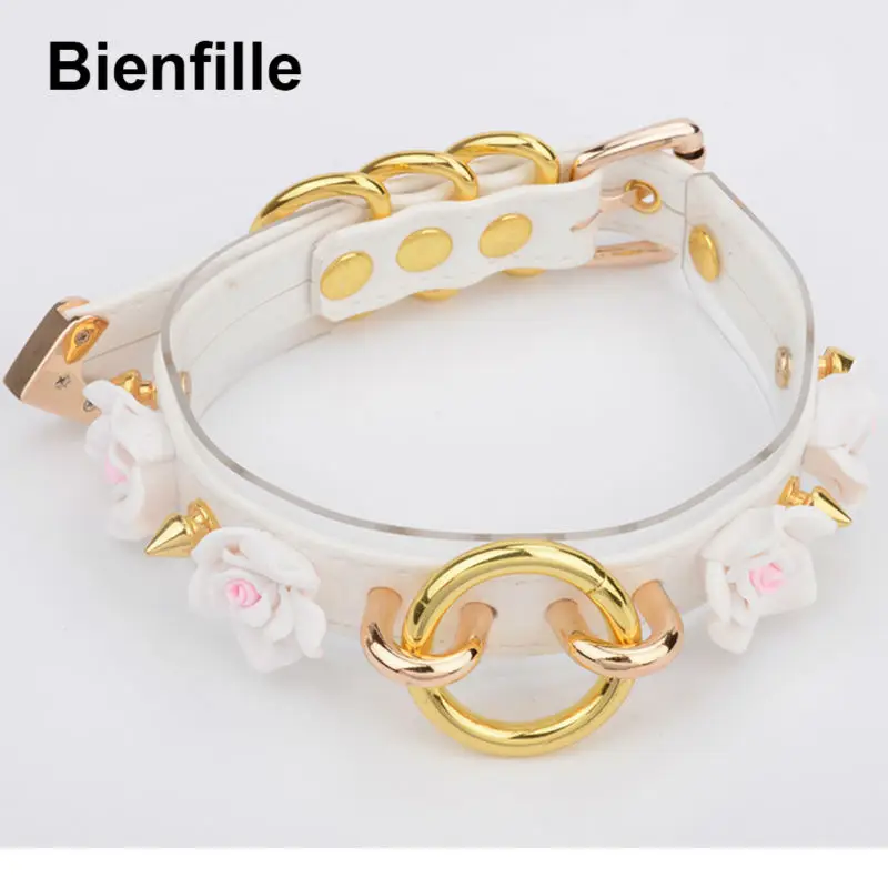 Choker Necklace Women Punk Gothic Flower  100% Handmade 2 Layer Clear PVC PU Leather Collar Necklace 6 Colors