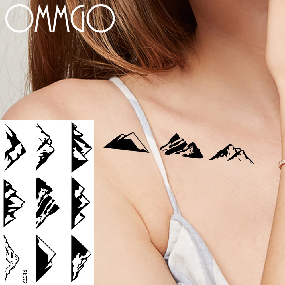 OMMGO Black Mountain Minimalista Tatuaggi Temporanei Sticker Piccolo di Modo Degli Uomini Delle Donne Del Tatuaggio di Falsificazione Custom Tatuaggi Art Braccio Impermeabile