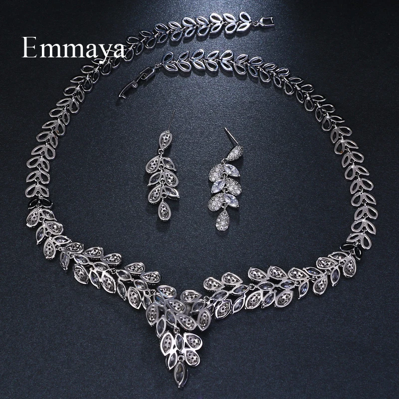 Emmaya Brand Simple Charm Leaf Shape Jewelry AAA Cubic Zircon Wedding Jewelry Sets For Lover Brides Popular Jewelry Party Gift