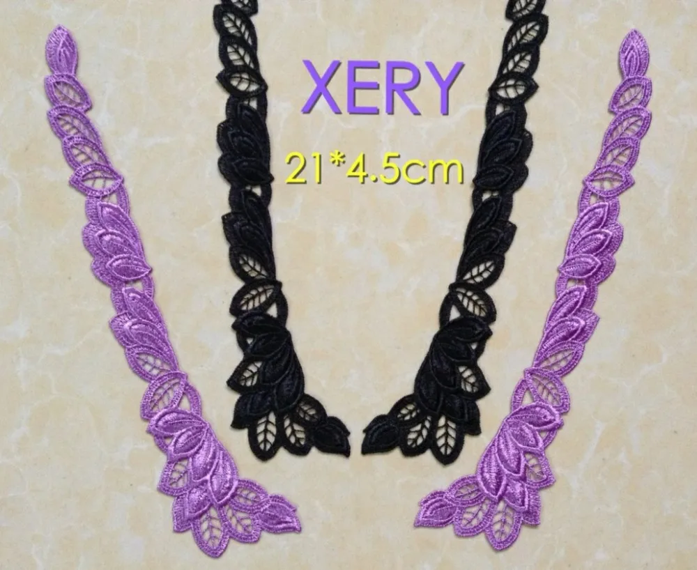 FREE SHIPPING 22*4.5cm Black&Purple high quality embroidery mirrored appliques,fashion and romantic accessories,XERY14301U