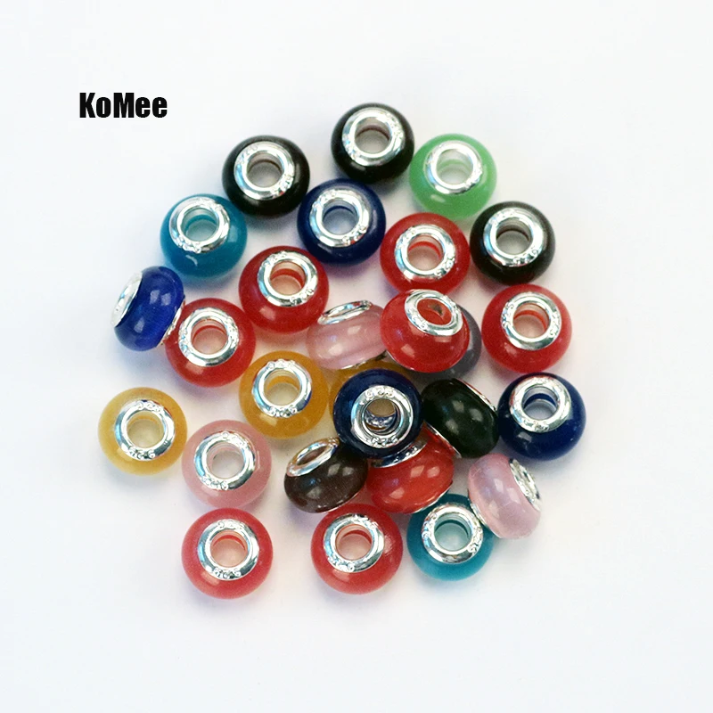 

Fashion Big Hole Charm Beads 200pcs/lot Random Mix Color 9*14mm Opal Spacer Beads For Jewelry Making European Bracelet DIY Beads