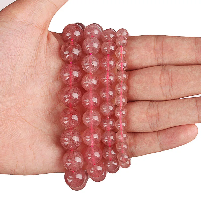 Natural Stone Strawberry Quartz Round Loose Beads Crystal Gem Beads 4 6 8 10 12mm For Bracelet Necklace Making