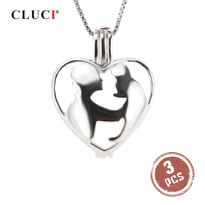 

CLUCI 3pcs 925 Sterling Silver Hollow Pendant for Necklace Jewelry Silver 925 Heart Pendant for Mom Wish Pearl Locket SC244SB