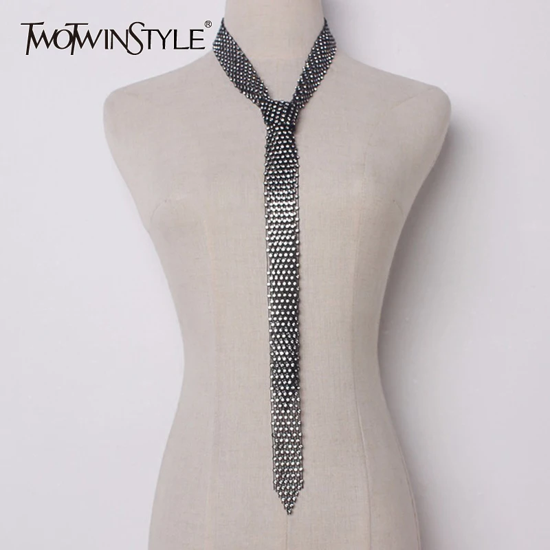 

TWOTWINSTYLE Tie Necklace With Scarf For Women Diamonds Crystal Long Necklaces 2020 Fashion Female Accessories