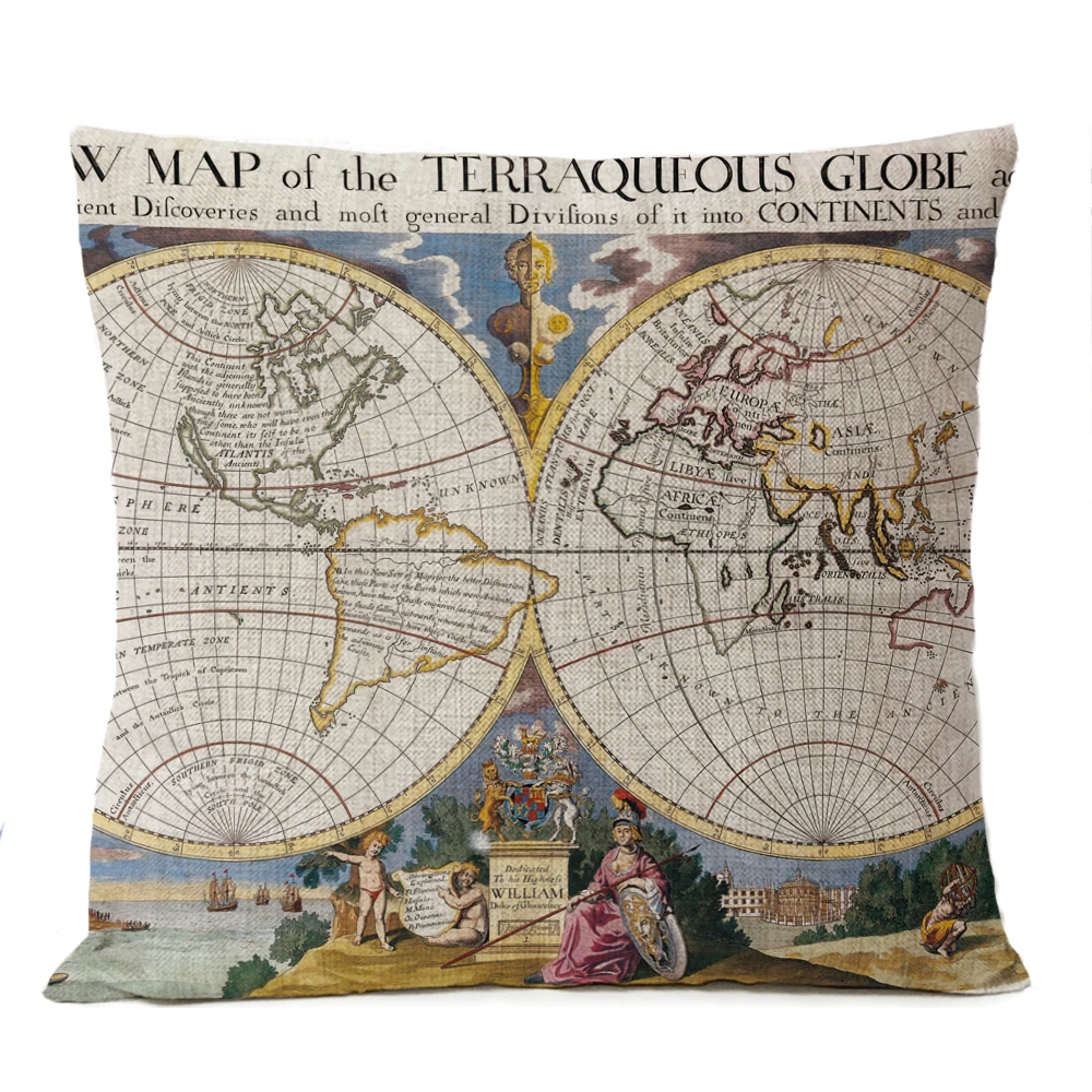 Retro Ancient World Map Pillow Cushion Cover Home Decorative Office Sofa Pillowcase