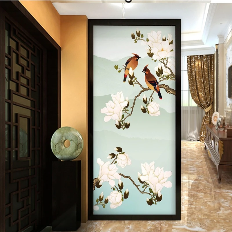 

beibehang Custom wallpaper 3d hand-painted flowers and birds of new Chinese style porch background of olay adornment wall paper