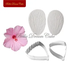 4pcs/set Hibiscus Flower Petal Veiner Silicone Molds Stainless Steel Cutter Fondant Mold DIY Cake Decorating Tool Bakeware