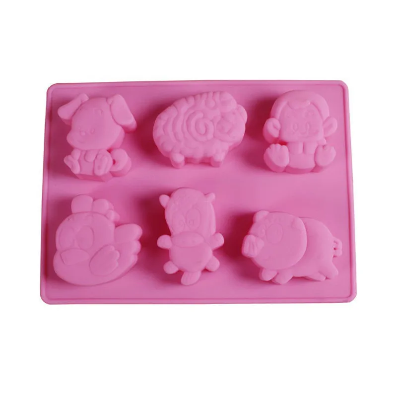 Silicone Soap Mold 6 Different Farm Animal Dog Monkey Shape Fondant Cookies Moulds Handmade Chocolate Baking Cooking Tools