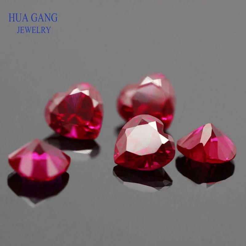 8# Red Stone Heart Shape Princess Cut Synthetic Corundum Gems stone For jewelry Size 3x3~10x10mm