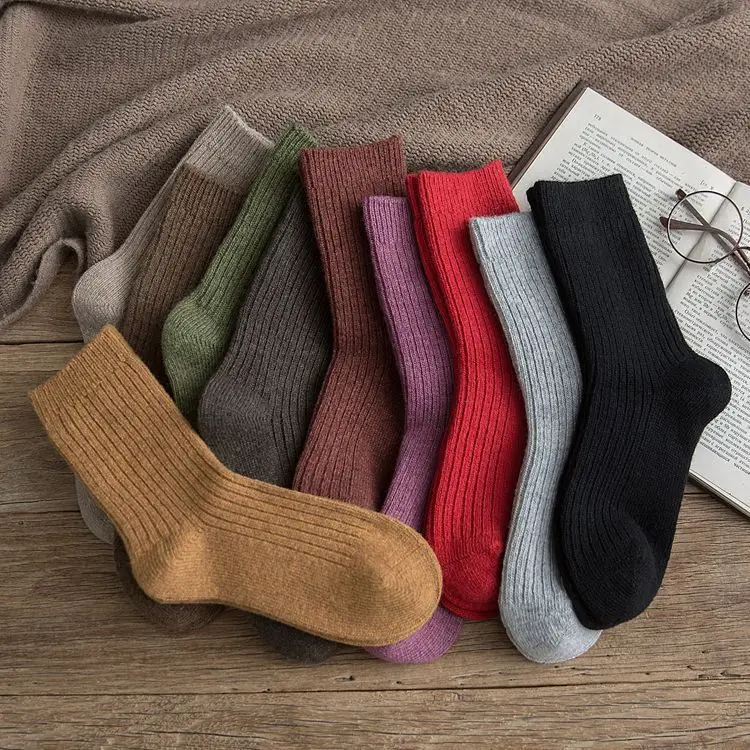 

Autumn Winter Warm Wool Socks Vertical Bar Hand Stitched Head Thickening High Quality Women Socks Wholesale 10pair/lot