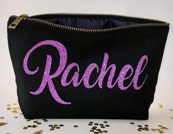 

set of 8 Personalised names wedding Make Up comestic Canvas Bags Maid of Honour Gift for Bridal Party Bags zipper pouches