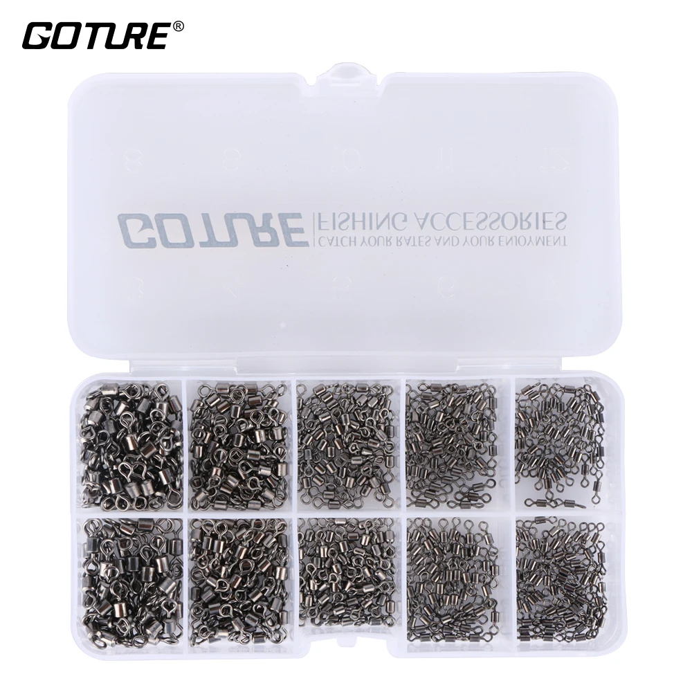 Goture 500pcs/box High Carbon Steel Rolling Barrel Fishing Swivels 4# 6# 8# 10# 12# 9LB-35LB Carp Fishing Accessories